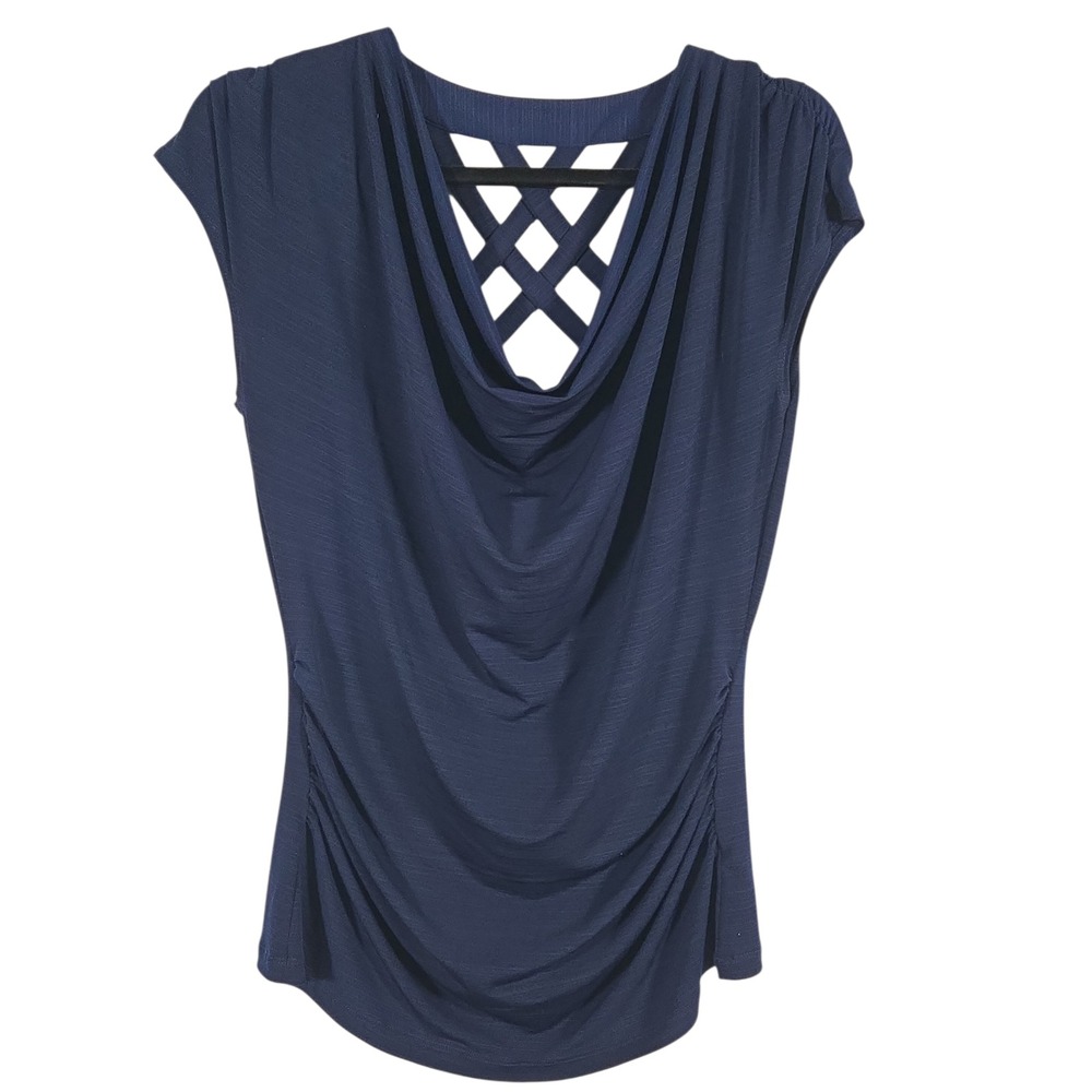 Navy Blue Crisscross Back‎ Cowl Neck Sleeveless Top Tunic Size Small